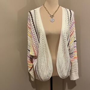 Haptics Cream and Pink Striped Open-Front Cardigan, size M